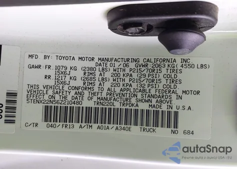 2006 Toyota Tacoma z USA, uszkodzony, nr VIN 5TENX22N56Z210480